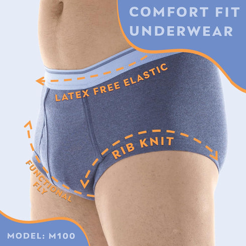 Wearever Men's Incontinence Underwear - Reusable & Washable Bladder Control Briefs, Regular Absorbency, Gray (Pack of 3)