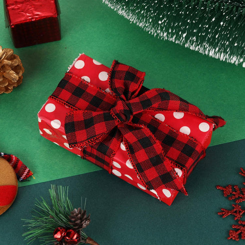 3 Rolls Buffalo Plaid Burlap Wired Ribbon, 2.4 Inches for Big Bow Wreath Decoration