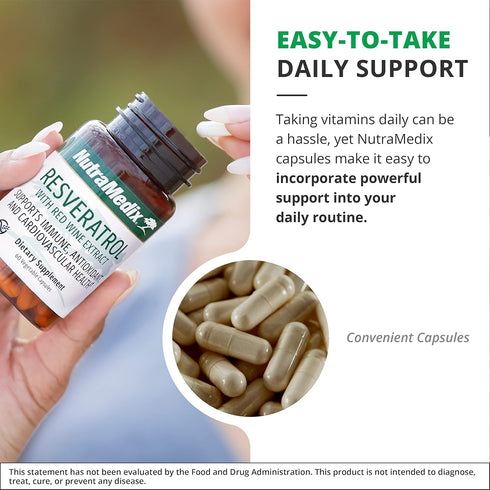 NutraMedix Resveratrol Capsules - Bioavailable Antioxidants Supplement from Red Wine Extract + Grape Skins | 200mg