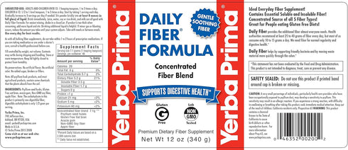 Yerba Prima Daily Fiber Formula Powder - 12 oz (Pack of 3) - Vegan, Non-GMO, Gluten-Free Dietary Fiber Supplement