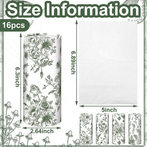 Zonon 8 50 Pcs Car Tissues Holder Sage Green Floral Round Box with Facial Tissue Bulk Flower Car Tissues Cylinder