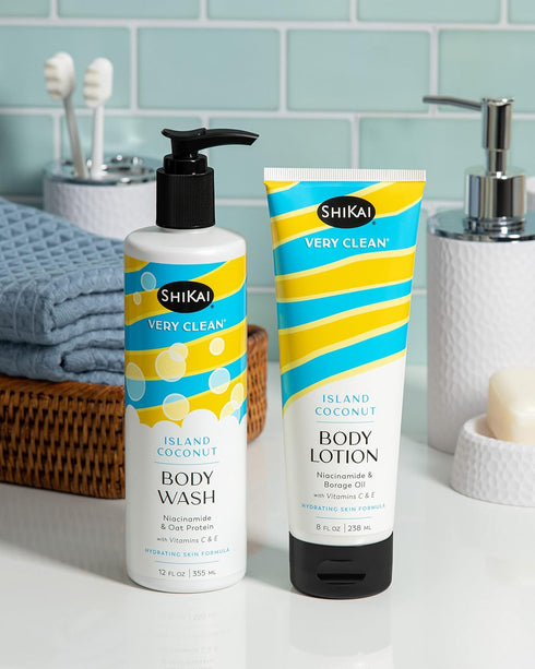 ShiKai Very Clean Body Lotion (Island Coconut, 8 oz) | Hydrating Moisturizer for Dry Skin with Niacinamide, Borage Oil,