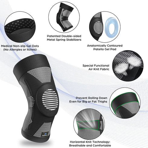 NEENCA Upgraded Thin Knee Brace for Women/Men, Compression Knee Support with Gel Pad & Spring Stabilizers. Knee Sleeve
