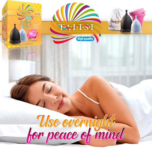 Talisi Menstrual Cups with Foldable Silicone Sterilizer, Reusable Period Starter Kit for Light & Heavy Flow (Small &