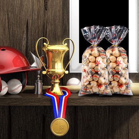 Chuangdi 100 Pack Cello Baseball Party Snack Bags, Cellophane Baseball Treat Bags for Team Snacks, Sports Goodie Pouches