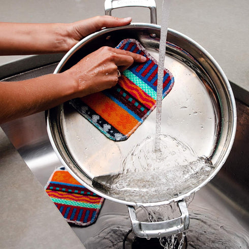 Reusable Dish Scrubber Sponge Set, Non-Scratch Scouring Pads & Cloths Made of Natural Organic Cotton Fibers (8)