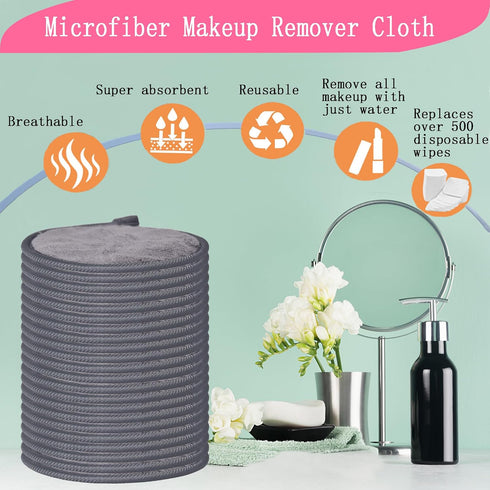 Large Reusable Makeup Remover Pads - 24 Pack Soft Microfiber Cloths with Laundry Bag, 5 INCH