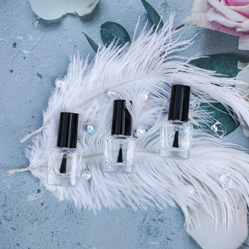 6PCS Empty Nail Polish Bottles with Funnel, Glass Rectangle with Brush & Mixing Balls, Black (5ML)