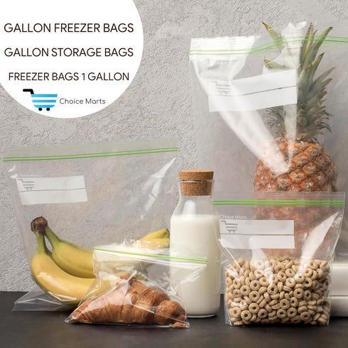 1 Gallon Freezer Bags, 100 Count Resealable Extra Strong and Leak Proof Bags with Double Zipper for Berries and Food
