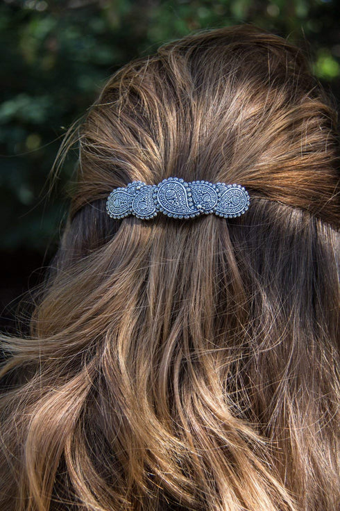 Paisley Hair Clip - Hand Cast Metal Barrette, Medium 70mm Clip by Oberon Design, 1 Piece