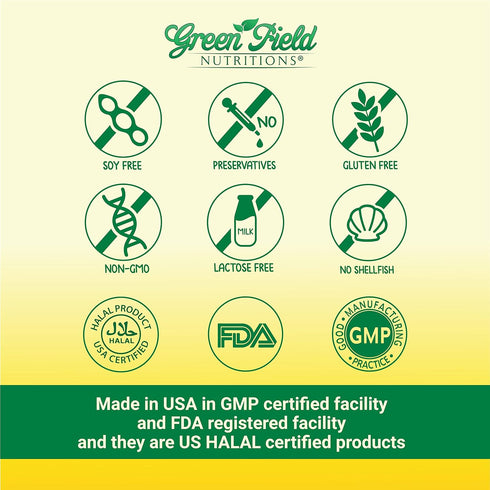 Greenfield Nutritions Halal Fish Oil 1000mg, 120 Pills - 300mg Halal Omega 3, EPA 180mg & DHA 120mg, Non-GMO
