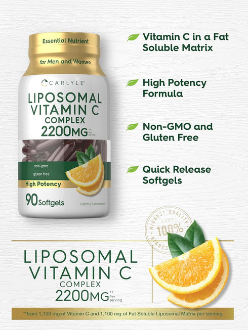 Carlyle Liposomal Vitamin C, 2200mg, 90 Softgels, High Potency Formula, Non-GMO & Gluten Free (Packaging May Vary)