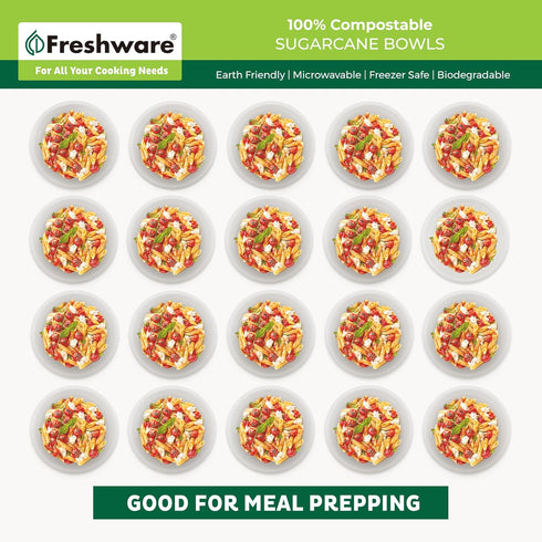 Freshware Paper Bowls, Disposable 32 oz Soup Bowl, 50-Pack Biodegradable Sugarcane Fiber Serving Bowls