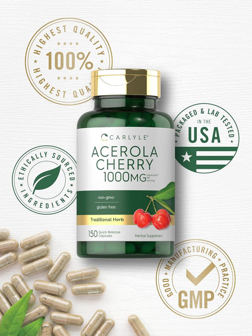 Carlyle Acerola Cherry Capsules, 1000mg, 150 Count, Non-GMO & Gluten Free