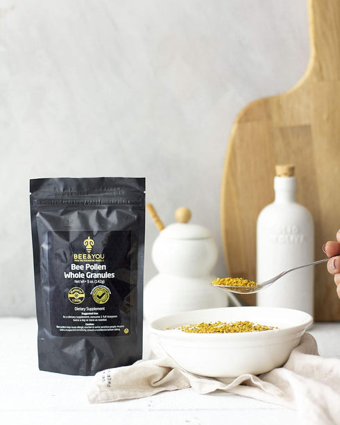 Bee and You Natural Raw Bee Pollen Granules, Superfood Supplement, Amino Acids, Gluten Free, 5 Oz Bag