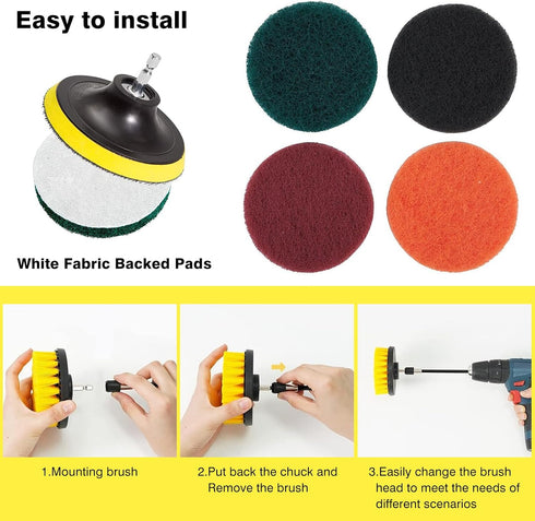 22 Pcs Drill Brush Attachments Set: Power Scrubber Brush Kit with Long Attachment, Sponge, Wire Brush & Scrub Pads