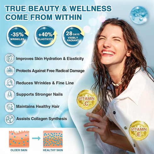 Marine Collagen Peptides Powder - Type I & III Hydrolyzed Collagen with Probiotics, Vitamin C & Hyaluronic Acid for