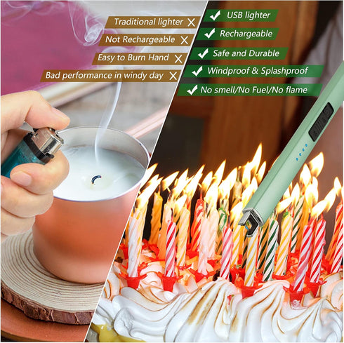 Electric Candle Lighter - Long Rechargeable Arc Windproof Flameless Lighter for Candle, Camping, BBQ, Birthday Gifts