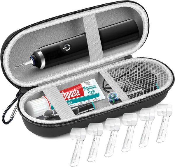 Electric Toothbrush Travel Case, Hard Storage Case, 6 Toothbrush Cover Caps, Fits Oral-B/Philips Sonicare