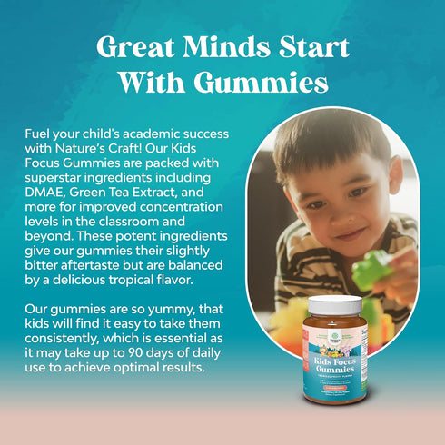 Vegan Brain Focus Gummies for Kids, 40 Count - Kids Focus Supplement with Phosphatidylserine & More