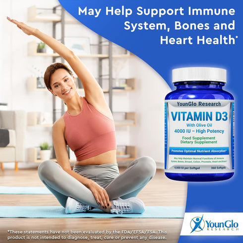Vitamin D3 4000 IU Dietary Supplement, 360 Softgels, Promotes Healthy Bone & Immune Function, Easy-to-Swallow