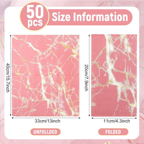 Zonon 50 3 13x16 Inch Pcs Pink Marble Guest Towel Disposable Bathroom Paper Napkins Decorative Hand Towels Ply Beverage