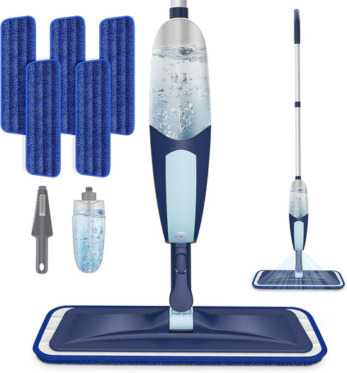 Spray Mop for Floor Cleaning - Microfiber Wet Dry Mop with 5 Washable Pads and Refillable Bottle for Home Use