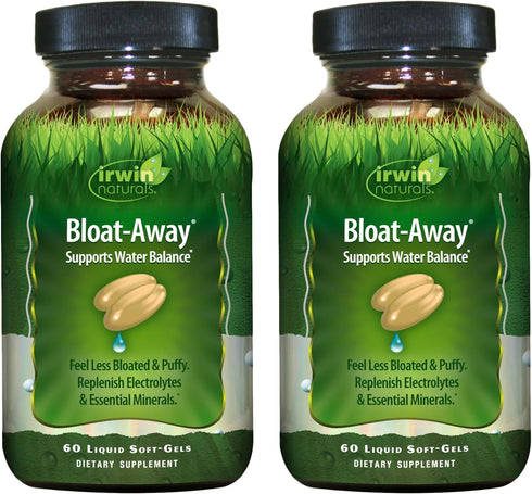 Irwin Naturals Bloat-Away - 60 Liquid Soft-Gels, Pack of 2 - Water Balance Support & Electrolytes - 40 Total Servings