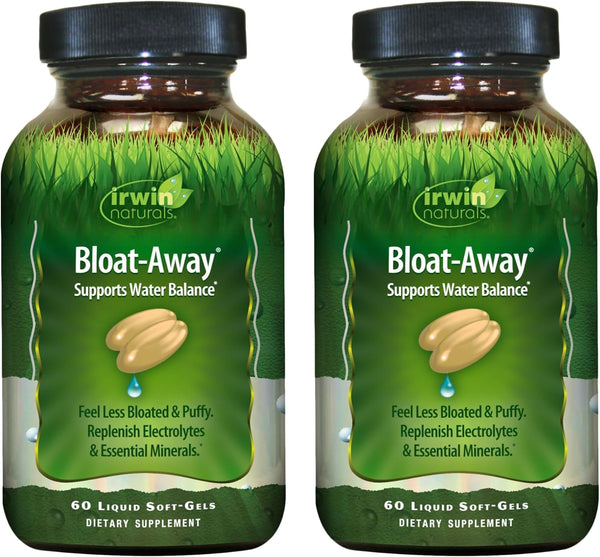 Irwin Naturals Bloat-Away - 60 Liquid Soft-Gels, Pack of 2 - Water Balance Support & Electrolytes - 40 Total Servings