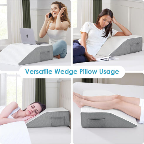 Cozymaker Cooling Gel Memory Foam Wedge Pillows for After Surgery, Adjustable Leg Elevation for Swelling, Pain Relief