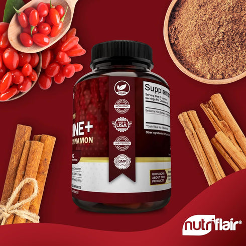 NutriFlair Premium Berberine HCL 1200mg - 120 Capsules with Pure True Ceylon Cinnamon for Immune System & Healthy