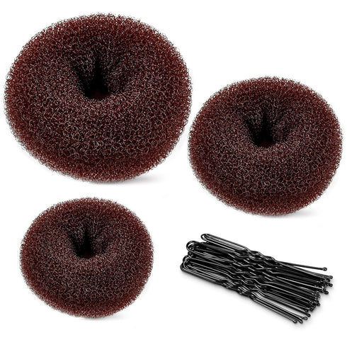 TsMADDTs Donut Hair Bun Maker, 3PCS Dark Brown Ring Style Bun Maker with 20PCS U Shaped Hair Pins for Women