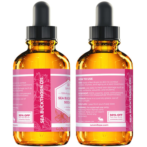 Leven Rose Sea Buckthorn Seed Oil 100% Pure Unrefined Cold Pressed Anti Aging Acne Treatment for Hair Skin Nails (1 oz)