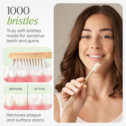 Bamboo Toothbrushes 10 Pack - Eco-Friendly, BPA Free Soft Bristles Natural Wooden Toothbrushes