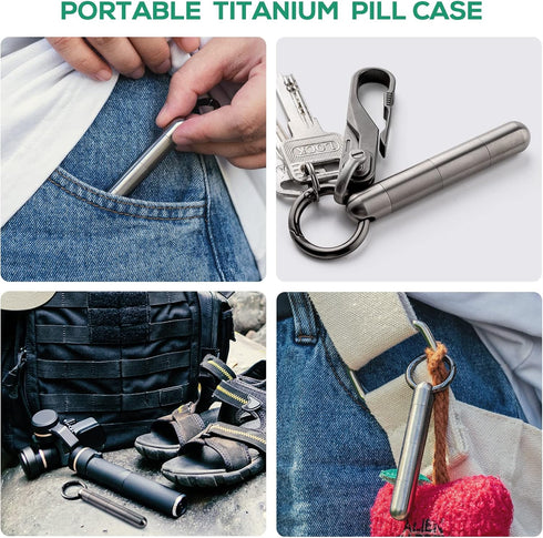 TISUR Micro Keychain Pill Holder, Waterproof Titanium Pill Case for Travel, Purse, Pocket, Extended Upgrade