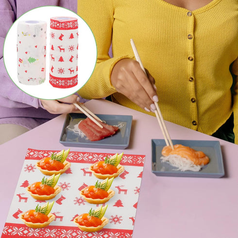 DOITOOL Disposable Cleaning Paper Towels, 2 Rolls Christmas Elk Snowflake Kitchen Wiping Rag for Holiday Supplies