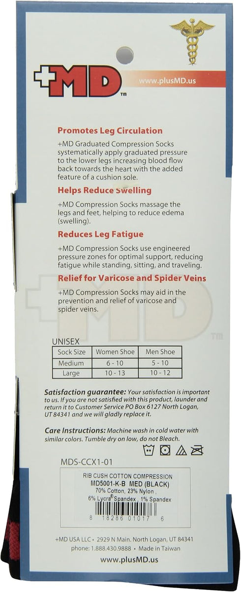 MD USA Medium Ribbed Compression Socks - Black