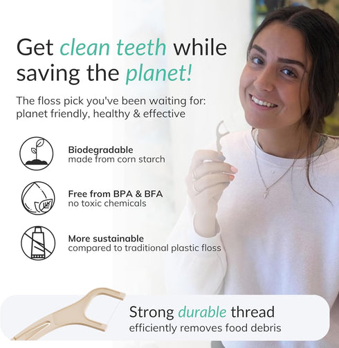 Biodegradable Floss Picks, 200pcs Natural, Vegan, Sustainable, Reusable Dental Floss Picks
