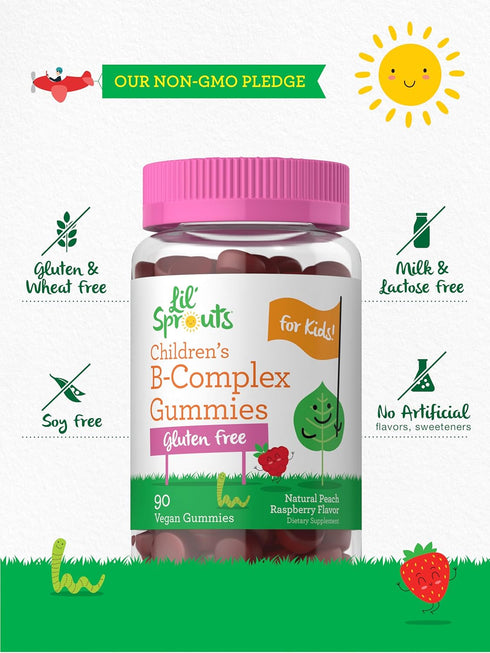 Carlyle Kids B Complex Gummies | 90 Count | Peach Raspberry Flavor | Non-GMO, Gluten Free & Vegan