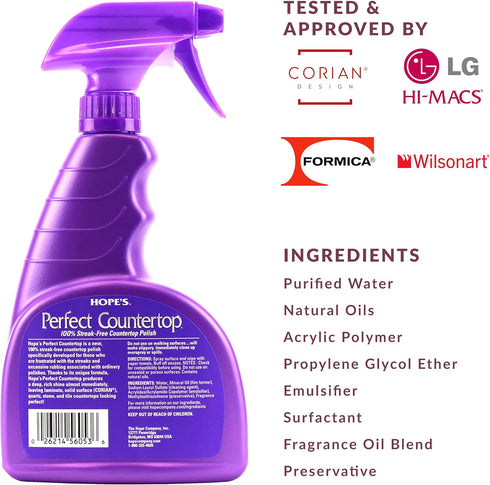 HOPE'S Perfect Countertop Cleaner with Microfiber Cloth, Streak Free Multi Surface Cleaning Spray, Pack of 1 with Microfiber Cloth