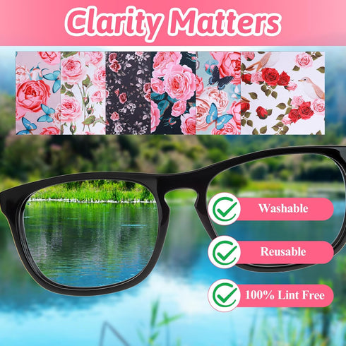 Ptwola 6 Pcs Thickened Glasses Cleaning Cloth Elegant Flower Design Microfiber Cleaning Cloth Multi-Colored Eyeglass