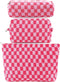 3Pcs Checkered Makeup Bag for Women, Large Cosmetic Bag Set, Travel Toiletry Bag, Pink Zipper Organizer