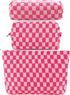 3Pcs Checkered Makeup Bag for Women, Large Cosmetic Bag Set, Travel Toiletry Bag, Pink Zipper Organizer