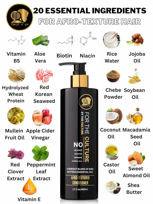 Twist It Up Curly hair conditioner with 20 natural ingredients, sulfate free conditioner for curly hair or Afro-textured hair, wavy hair conditioner, Afro-Textured Conditioner