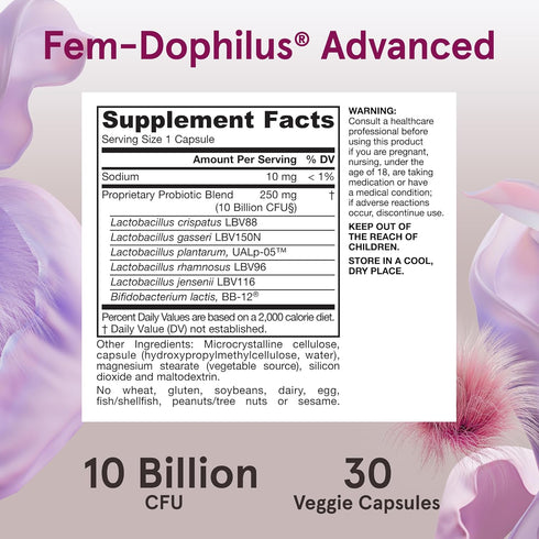 Jarrow Formulas Fem-Dophilus Advanced Probiotics, 10 Billion CFU, 6 Strains for Vaginal, Urinary Tract Support, 30