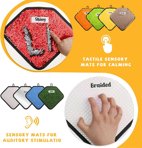 WSICSE 12 Gift(69 Inch) Labeled Sensory Mats, Diamond Shape Sensory Toys for Kids with Autism, Assorted Textured