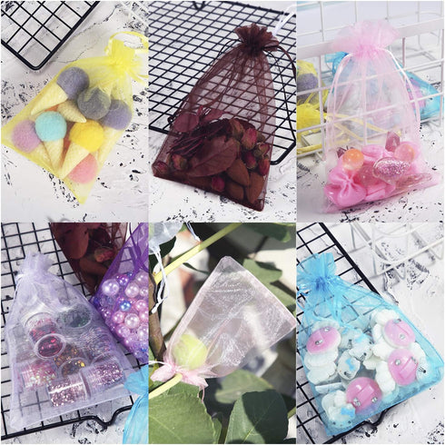 Bouraw 120Pcs Organza Bags, 4x6 Inches with Drawstring, Mixed Color Jewelry Pouches for Wedding Party Christmas Favors