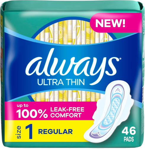 Always Ultra Thin Pads with Wings, Size 1, Regular, 46 Count