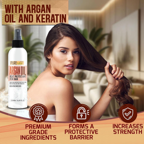 Moroccan Argan Oil Heat Protectant Spray for Hair - Leave In Thermal Guard Against Damage, Hydrating Anti Frizz