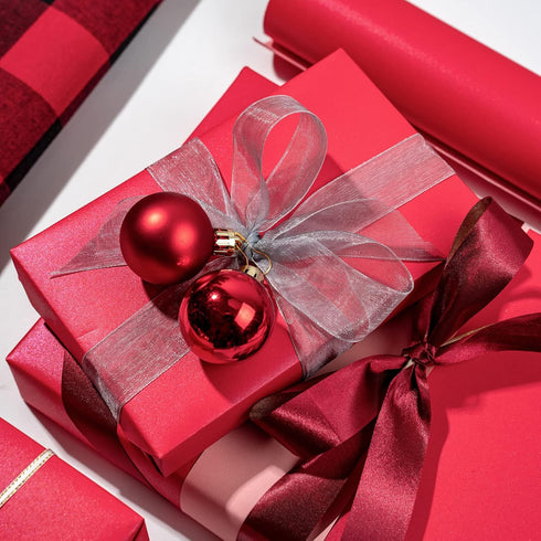 RUSPEPA Red Matte Wrapping Paper, Solid Color Pearly Lustre Paper for Wedding, Birthday, Christmas, Baby Shower